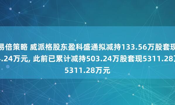 易倍策略 威派格股东盈科盛通拟减持133.56万股套现924.24万元, 此前已累计减持503.24万股套现5311.28万元